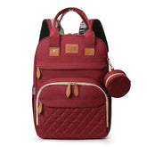 Red backpack with matching pouch on a white background