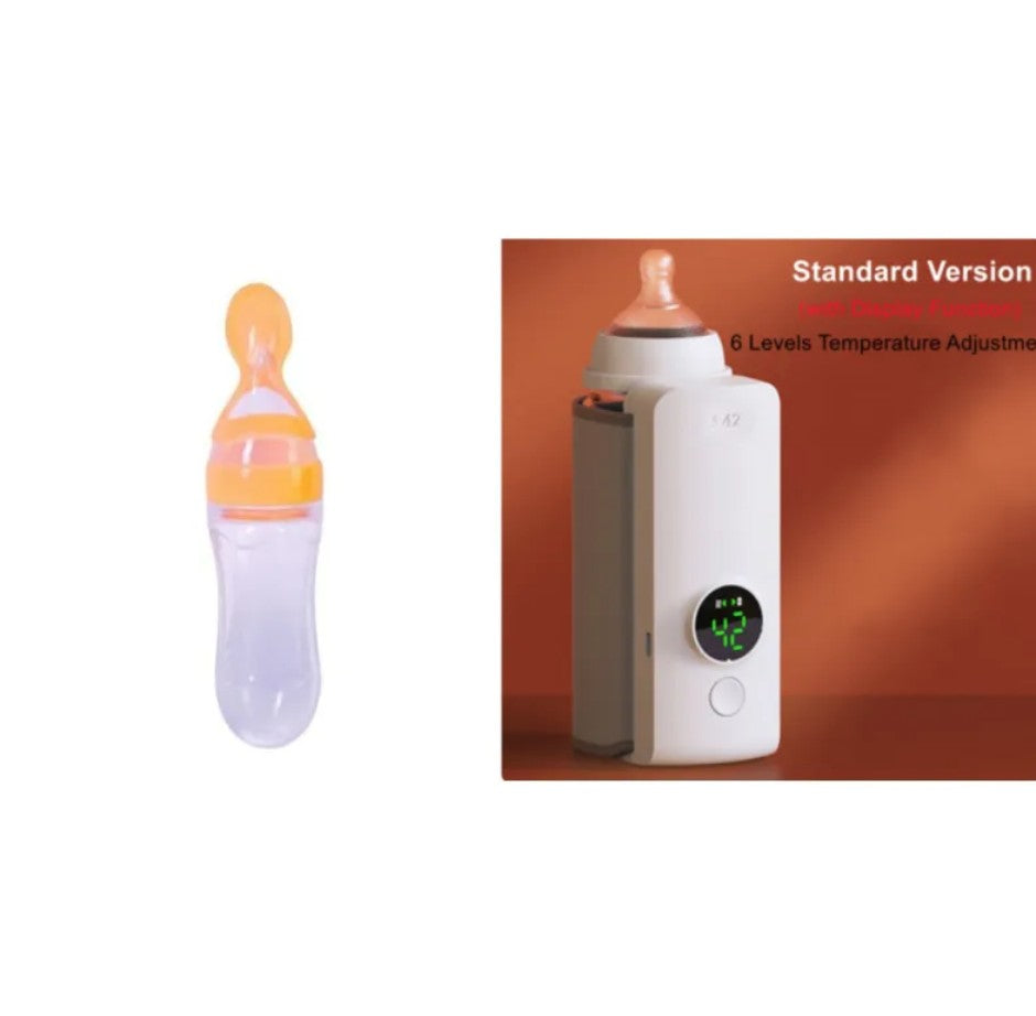 Baby bottle with temperature control device on a white background
