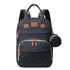 Navy blue backpack with quilted design and brown accents on a white background