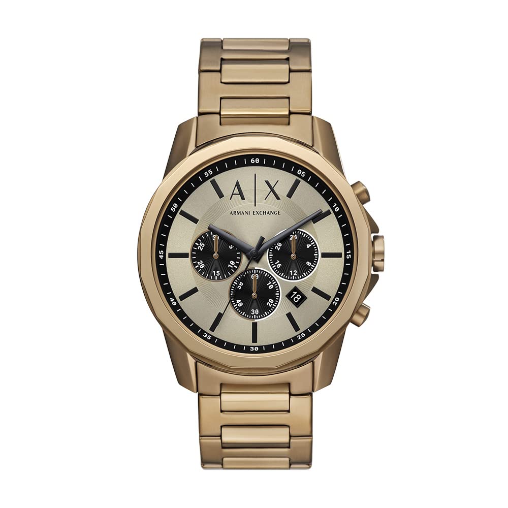 Gold Armani Exchange watch on a white background