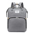 Gray backpack with visible brand label on a white background