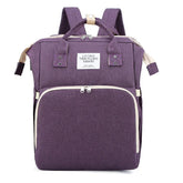 Purple backpack with a visible brand label on a white background