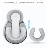 Adjustable baby support pillow with height adjustment feature on a white background