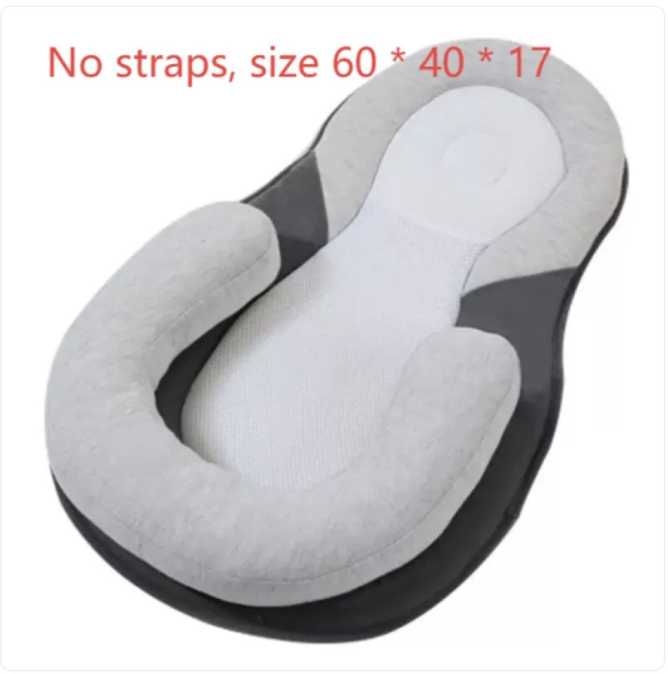 Gray and black U-shaped travel pillow with dimensions 60 * 40 * 17 on a white background