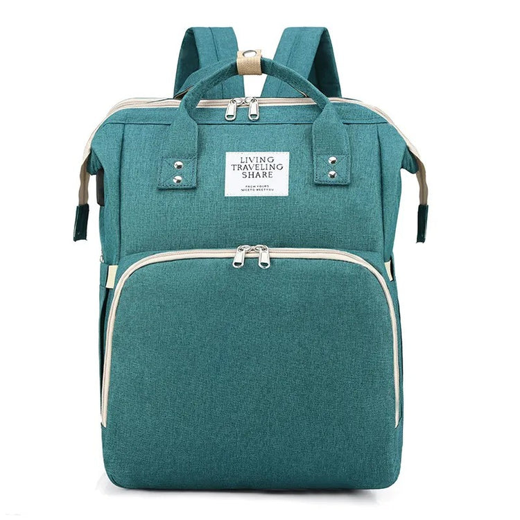 Teal backpack with visible brand label on a white background