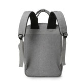 Gray backpack with black straps on a white background