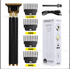 Hair trimmer set with attachments and packaging on a white background