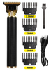 Hair trimmer set with attachments and charging cable on a white background