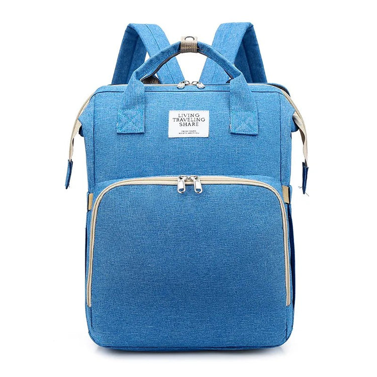 Light Blue backpack with visible brand label on a white background