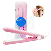 Pink hair straightener with packaging and inset showing hair being styled.